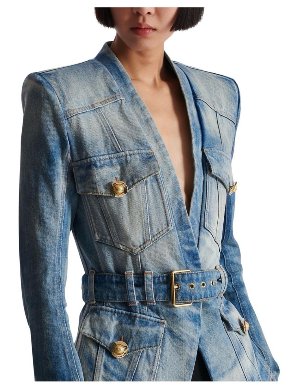 Balmain Denim Belted Blazer Jacket - Picture 2 of 4